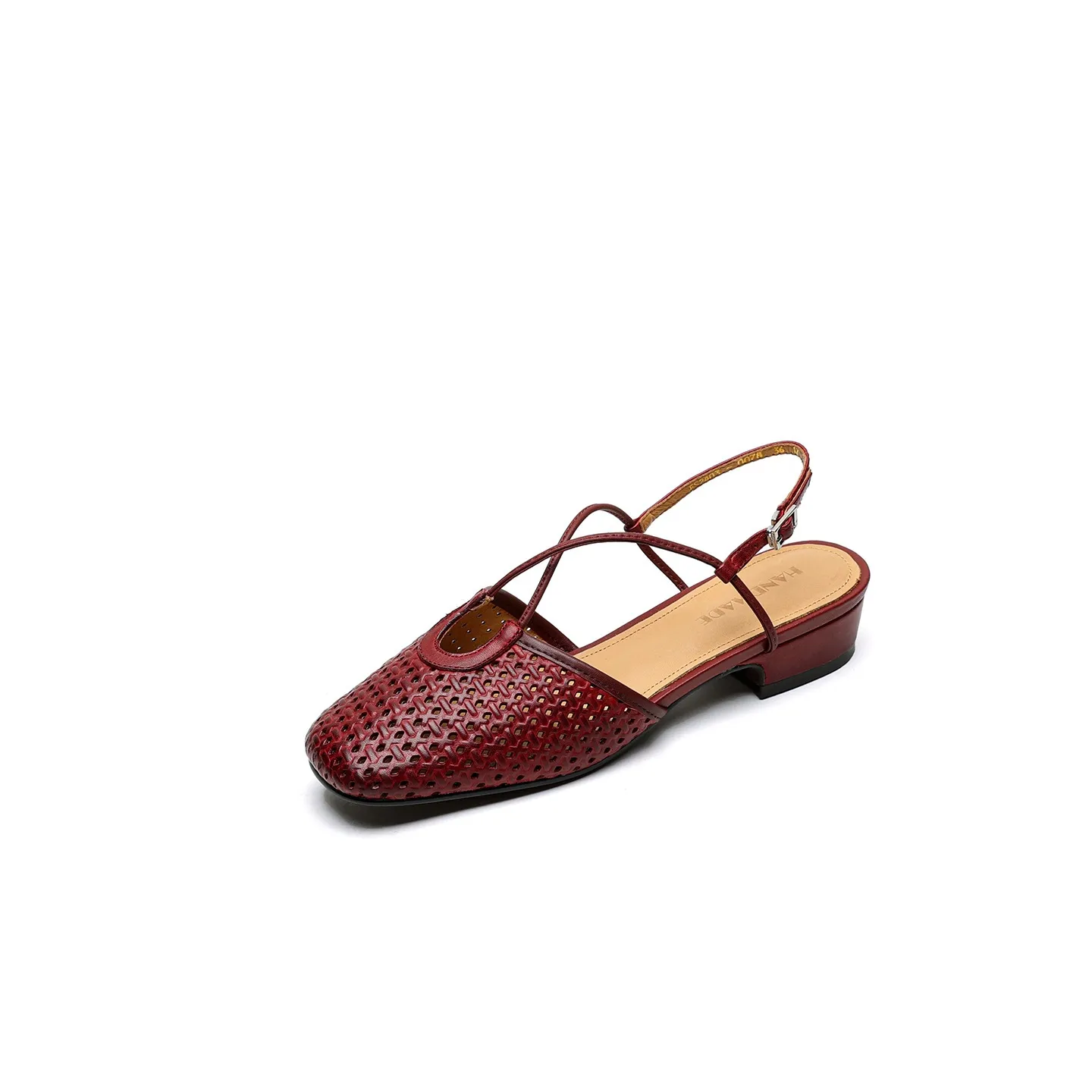 Summer soft openwork closed-toe sandals with cross buckle straps, round toe, 3cm chunky heel, Mary Jane style women's shoes