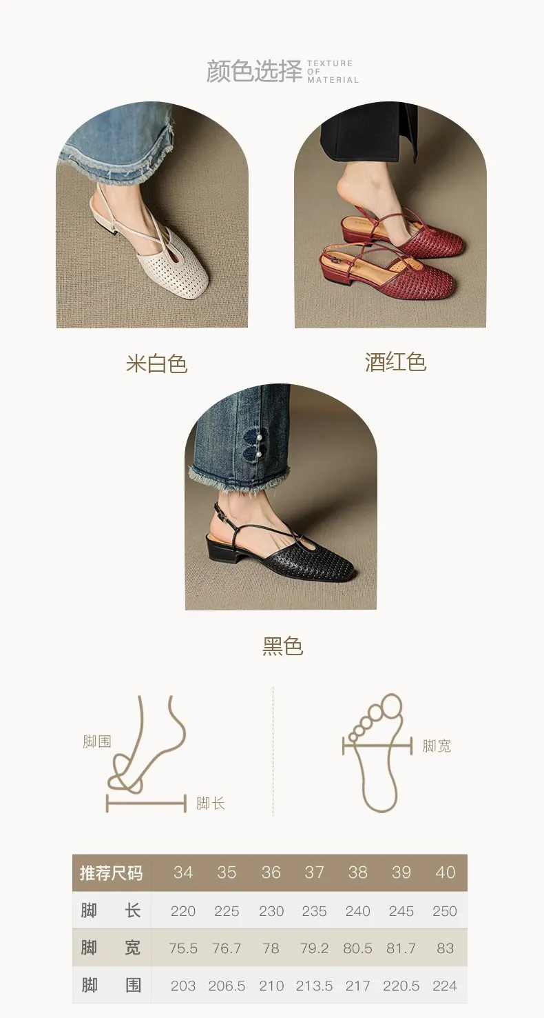 Summer soft openwork closed-toe sandals with cross buckle straps, round toe, 3cm chunky heel, Mary Jane style women's shoes
