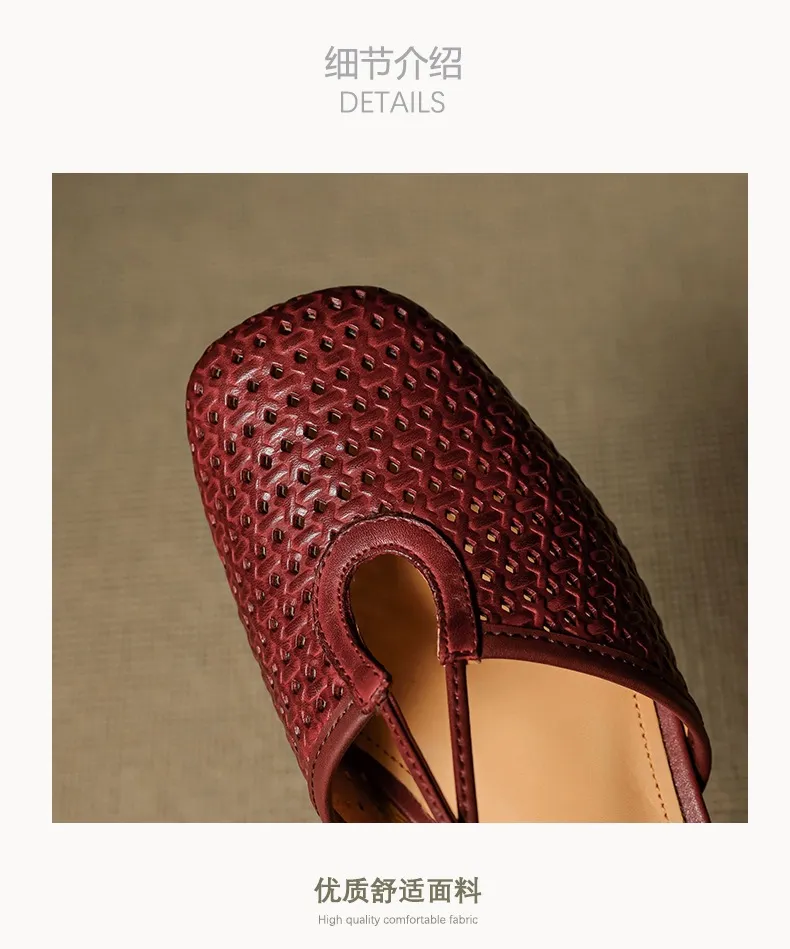 Summer soft openwork closed-toe sandals with cross buckle straps, round toe, 3cm chunky heel, Mary Jane style women's shoes