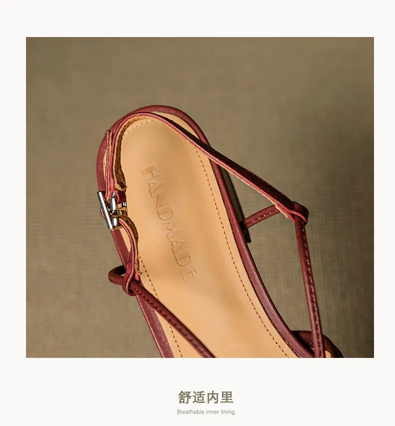 Summer soft openwork closed-toe sandals with cross buckle straps, round toe, 3cm chunky heel, Mary Jane style women's shoes