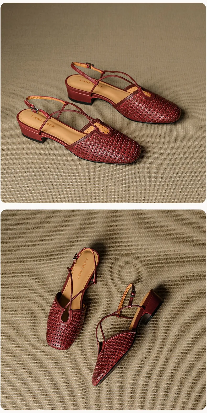 Summer soft openwork closed-toe sandals with cross buckle straps, round toe, 3cm chunky heel, Mary Jane style women's shoes