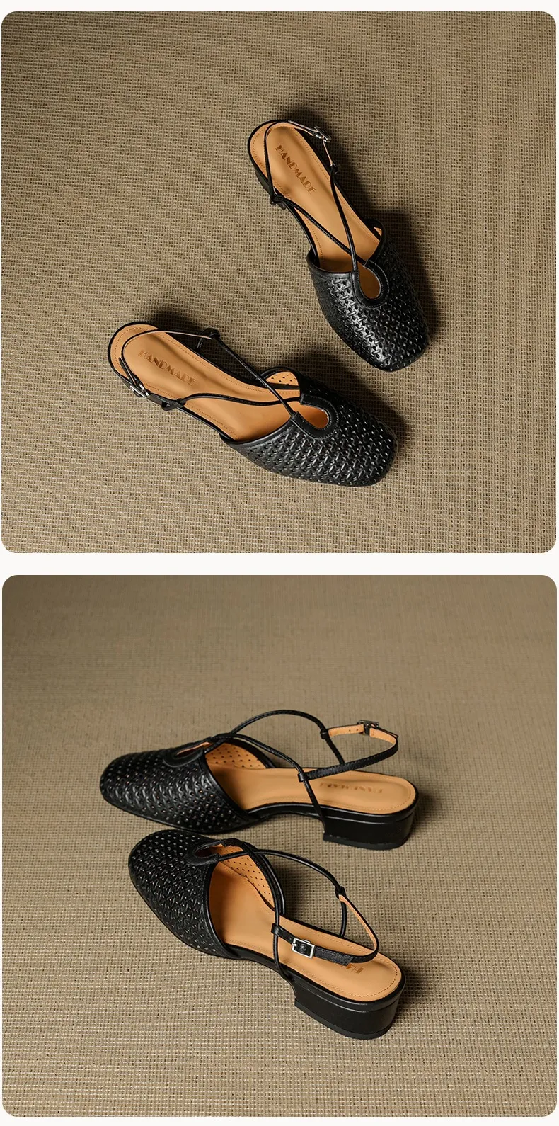 Summer soft openwork closed-toe sandals with cross buckle straps, round toe, 3cm chunky heel, Mary Jane style women's shoes