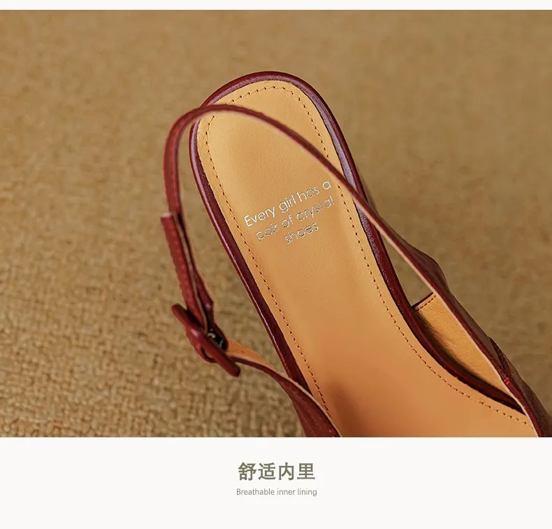 Spring/Summer High-Heeled Open Back Women's Square Toe Sandals Fashionable Lace-Up Sheepskin Chunky Heel Women's Shoes