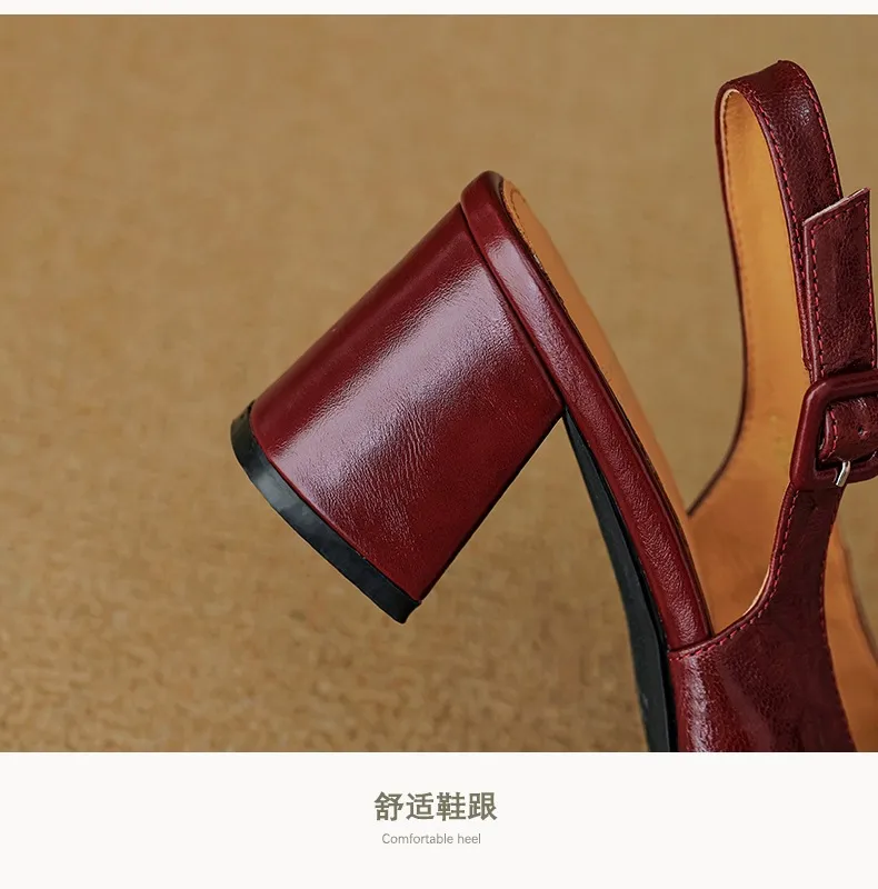 Spring/Summer High-Heeled Open Back Women's Square Toe Sandals Fashionable Lace-Up Sheepskin Chunky Heel Women's Shoes