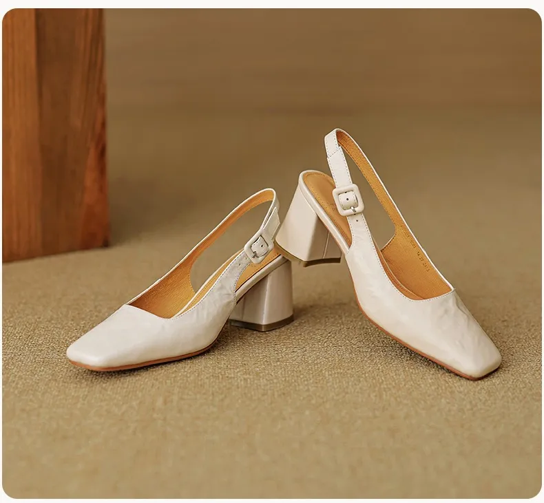 Spring/Summer High-Heeled Open Back Women's Square Toe Sandals Fashionable Lace-Up Sheepskin Chunky Heel Women's Shoes