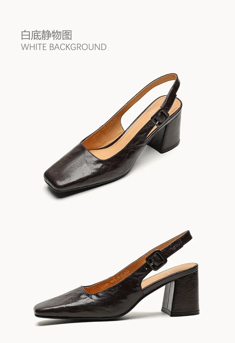 Spring/Summer High-Heeled Open Back Women's Square Toe Sandals Fashionable Lace-Up Sheepskin Chunky Heel Women's Shoes