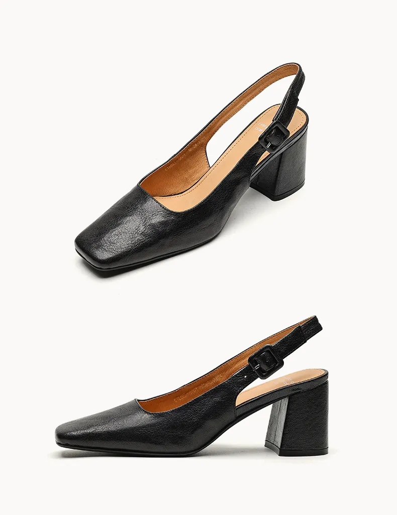 Spring/Summer High-Heeled Open Back Women's Square Toe Sandals Fashionable Lace-Up Sheepskin Chunky Heel Women's Shoes