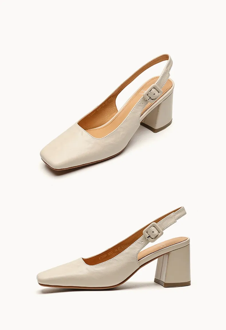 Spring/Summer High-Heeled Open Back Women's Square Toe Sandals Fashionable Lace-Up Sheepskin Chunky Heel Women's Shoes