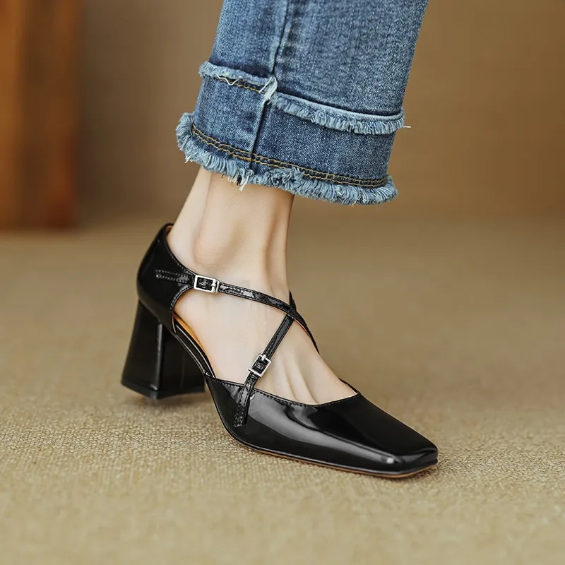 Spring/Summer Mary Jane Open Sandals Women's Shoes Chunky Heel Cross Straps Low-Cut Fashion High Heels