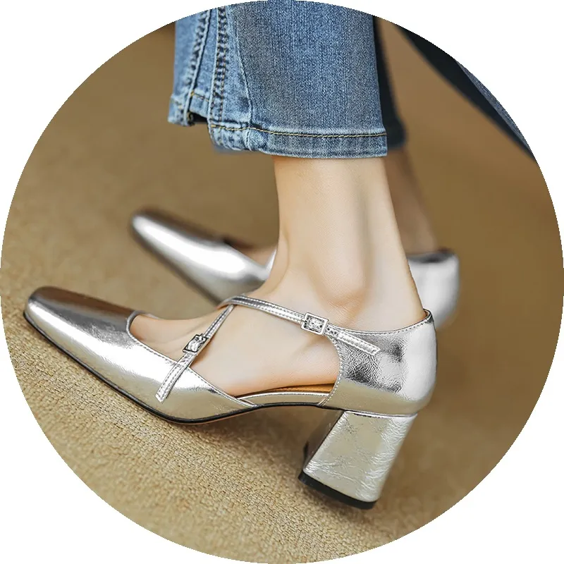 Spring/Summer Mary Jane Open Sandals Women's Shoes Chunky Heel Cross Straps Low-Cut Fashion High Heels