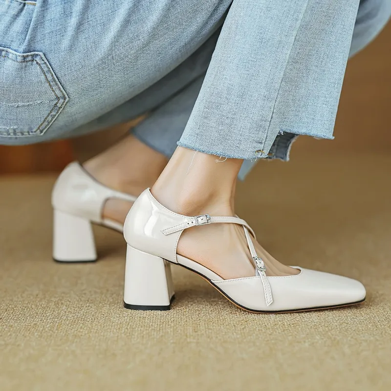 Spring/Summer Mary Jane Open Sandals Women's Shoes Chunky Heel Cross Straps Low-Cut Fashion High Heels