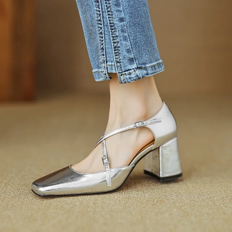 Spring/Summer Mary Jane Open Sandals Women's Shoes Chunky Heel Cross Straps Low-Cut Fashion High Heels