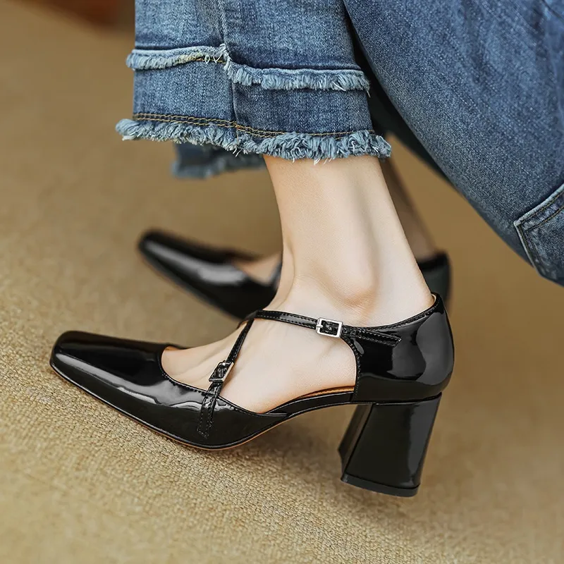 Spring/Summer Mary Jane Open Sandals Women's Shoes Chunky Heel Cross Straps Low-Cut Fashion High Heels