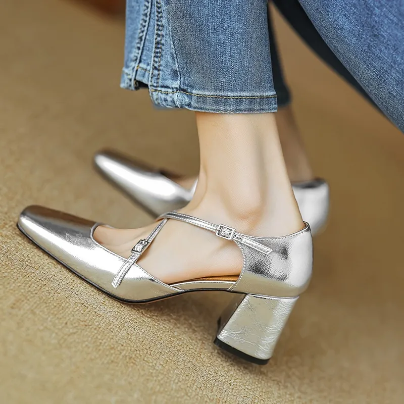 Spring/Summer Mary Jane Open Sandals Women's Shoes Chunky Heel Cross Straps Low-Cut Fashion High Heels