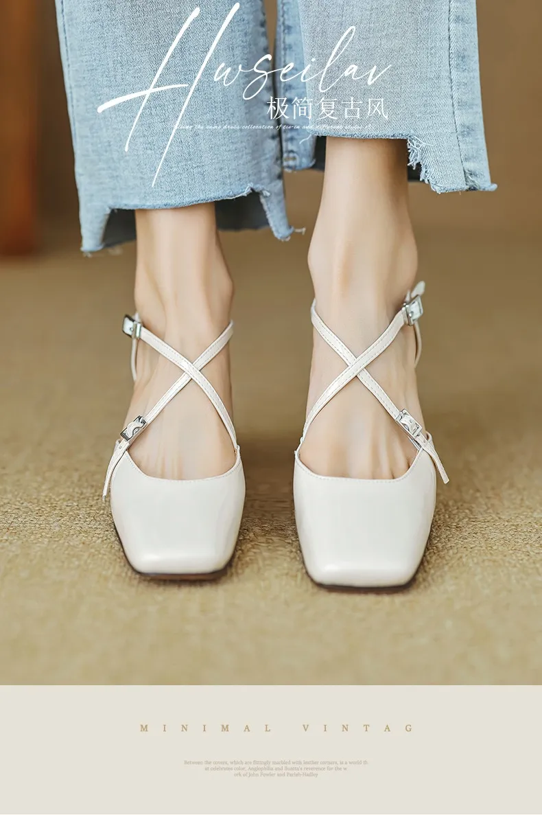 Spring/Summer Mary Jane Open Sandals Women's Shoes Chunky Heel Cross Straps Low-Cut Fashion High Heels