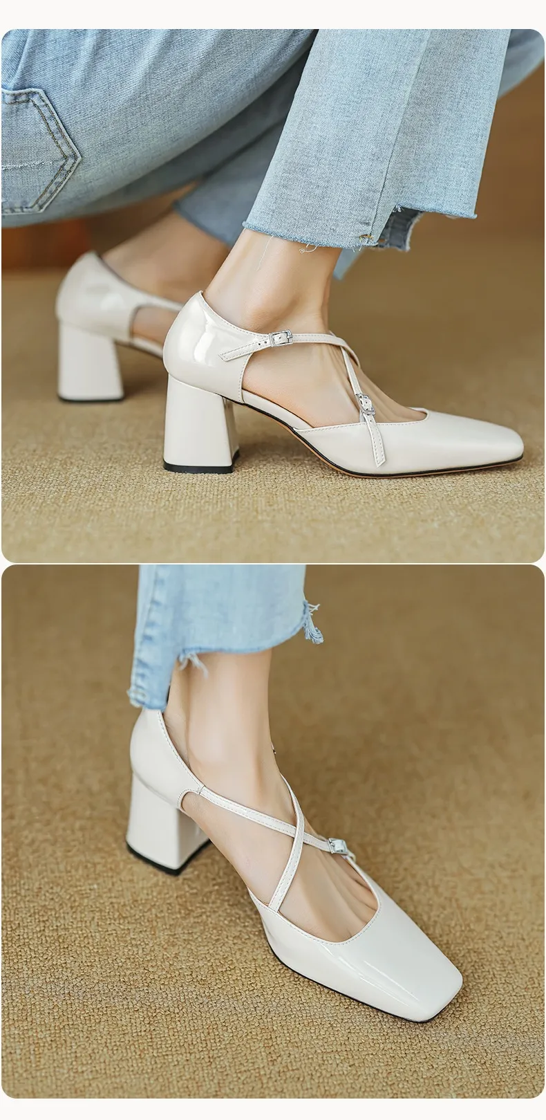Spring/Summer Mary Jane Open Sandals Women's Shoes Chunky Heel Cross Straps Low-Cut Fashion High Heels