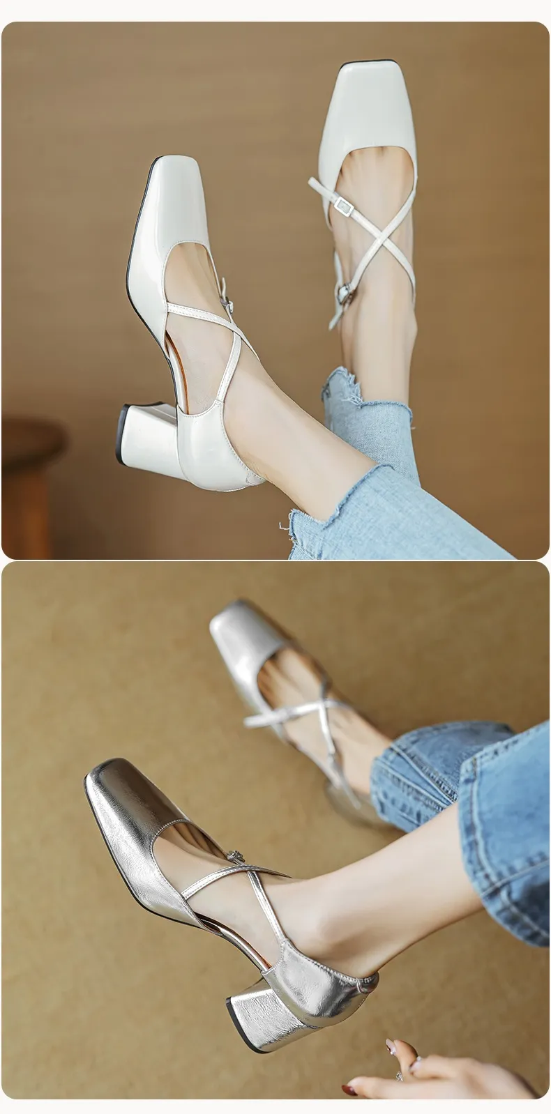 Spring/Summer Mary Jane Open Sandals Women's Shoes Chunky Heel Cross Straps Low-Cut Fashion High Heels