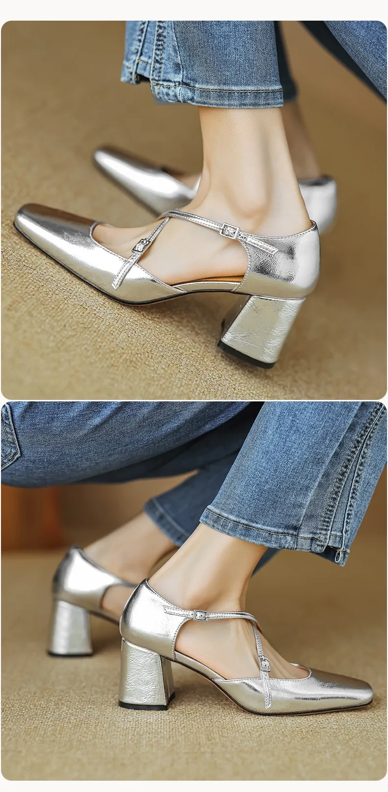 Spring/Summer Mary Jane Open Sandals Women's Shoes Chunky Heel Cross Straps Low-Cut Fashion High Heels