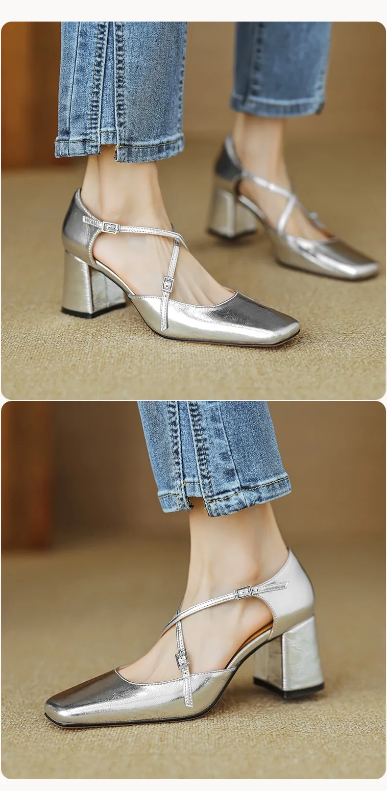 Spring/Summer Mary Jane Open Sandals Women's Shoes Chunky Heel Cross Straps Low-Cut Fashion High Heels