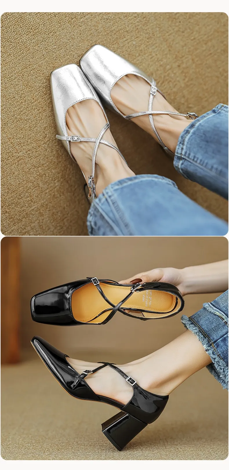 Spring/Summer Mary Jane Open Sandals Women's Shoes Chunky Heel Cross Straps Low-Cut Fashion High Heels