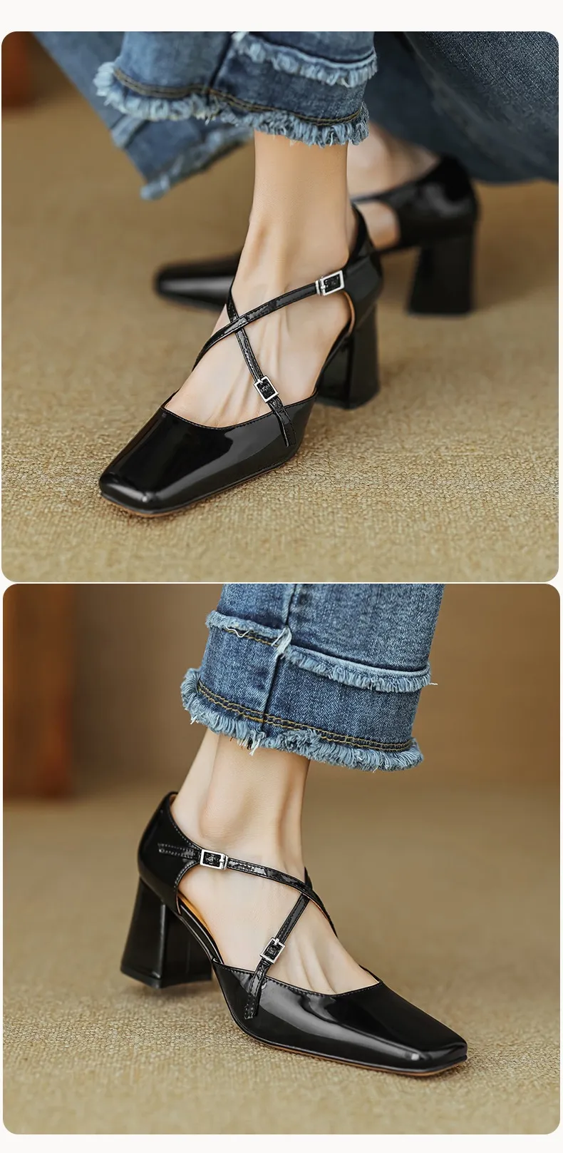 Spring/Summer Mary Jane Open Sandals Women's Shoes Chunky Heel Cross Straps Low-Cut Fashion High Heels