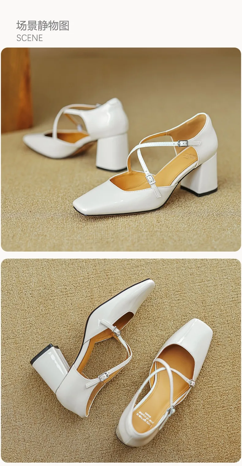 Spring/Summer Mary Jane Open Sandals Women's Shoes Chunky Heel Cross Straps Low-Cut Fashion High Heels