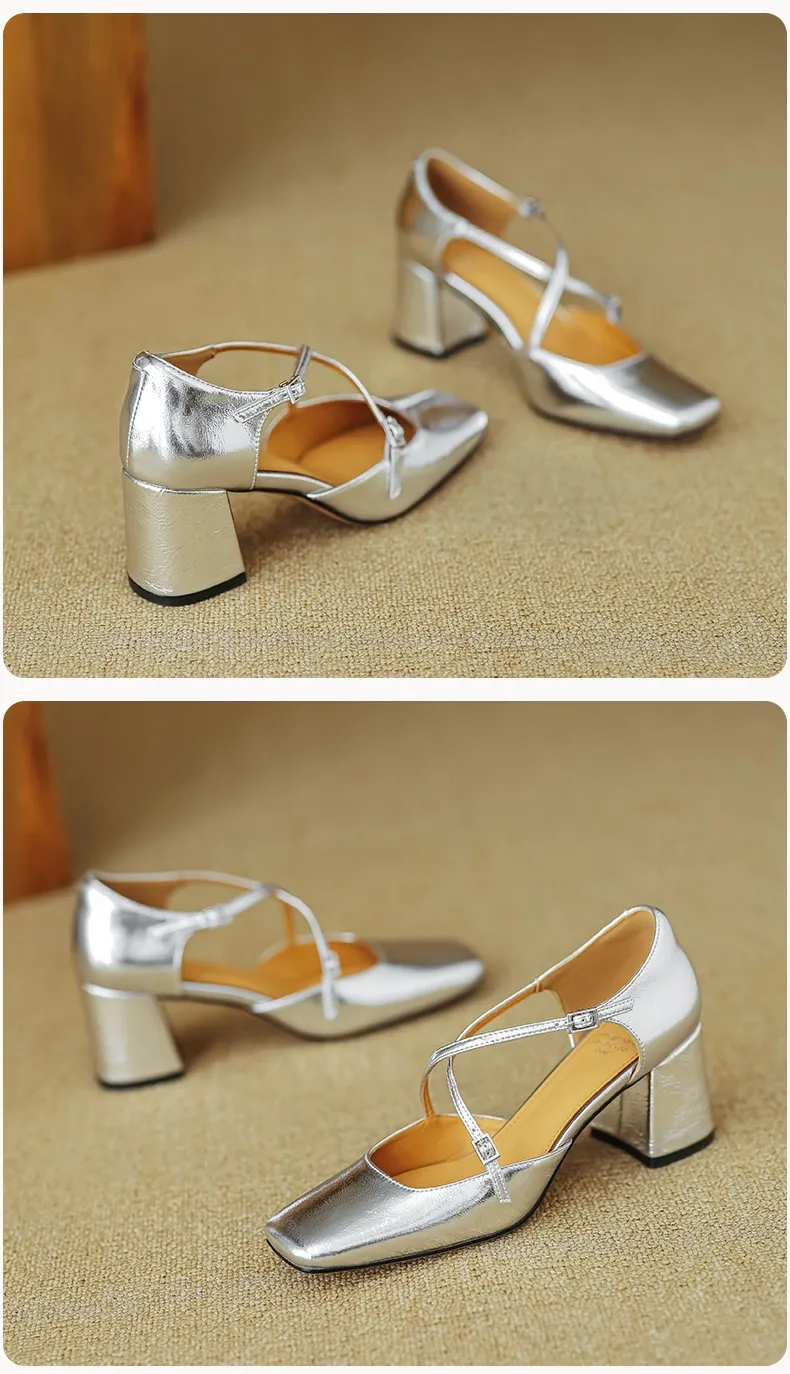 Spring/Summer Mary Jane Open Sandals Women's Shoes Chunky Heel Cross Straps Low-Cut Fashion High Heels