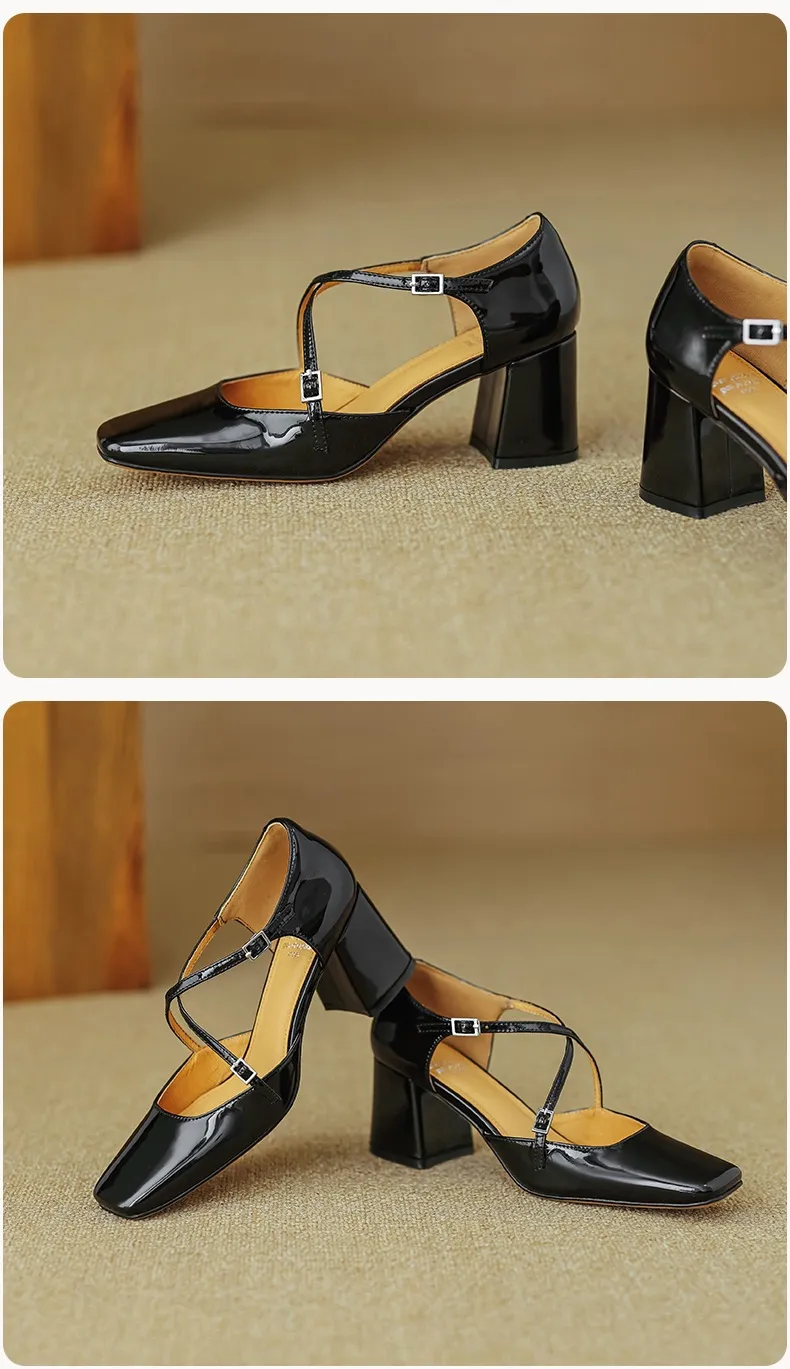 Spring/Summer Mary Jane Open Sandals Women's Shoes Chunky Heel Cross Straps Low-Cut Fashion High Heels