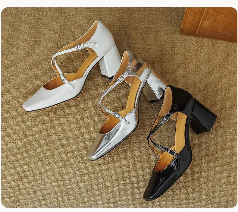 Spring/Summer Mary Jane Open Sandals Women's Shoes Chunky Heel Cross Straps Low-Cut Fashion High Heels