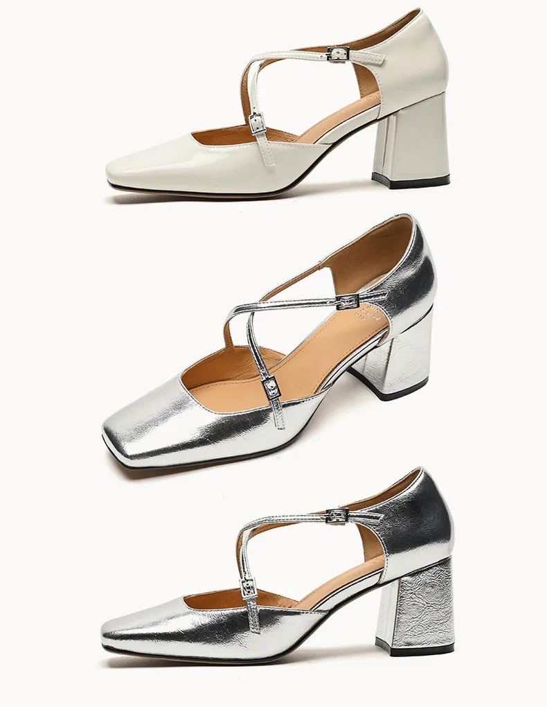 Spring/Summer Mary Jane Open Sandals Women's Shoes Chunky Heel Cross Straps Low-Cut Fashion High Heels