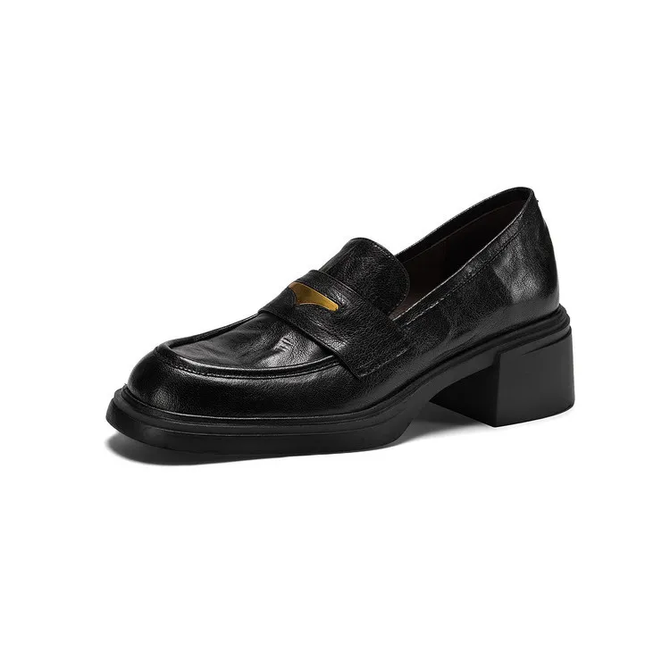 Women's early spring slip-on loafers with round toe, thick sole, chunky heel, and high heels, size 1-6F, plus size 40.