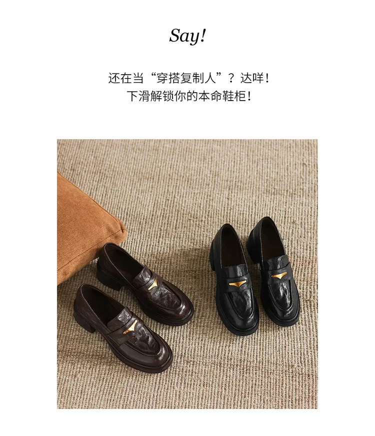Women's early spring slip-on loafers with round toe, thick sole, chunky heel, and high heels, size 1-6F, plus size 40.