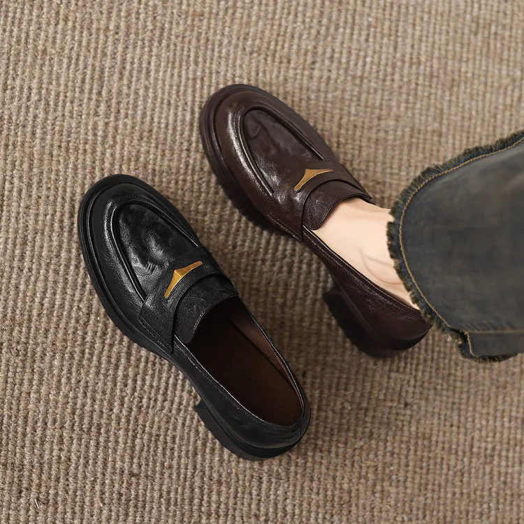 Women's early spring slip-on loafers with round toe, thick sole, chunky heel, and high heels, size 1-6F, plus size 40.