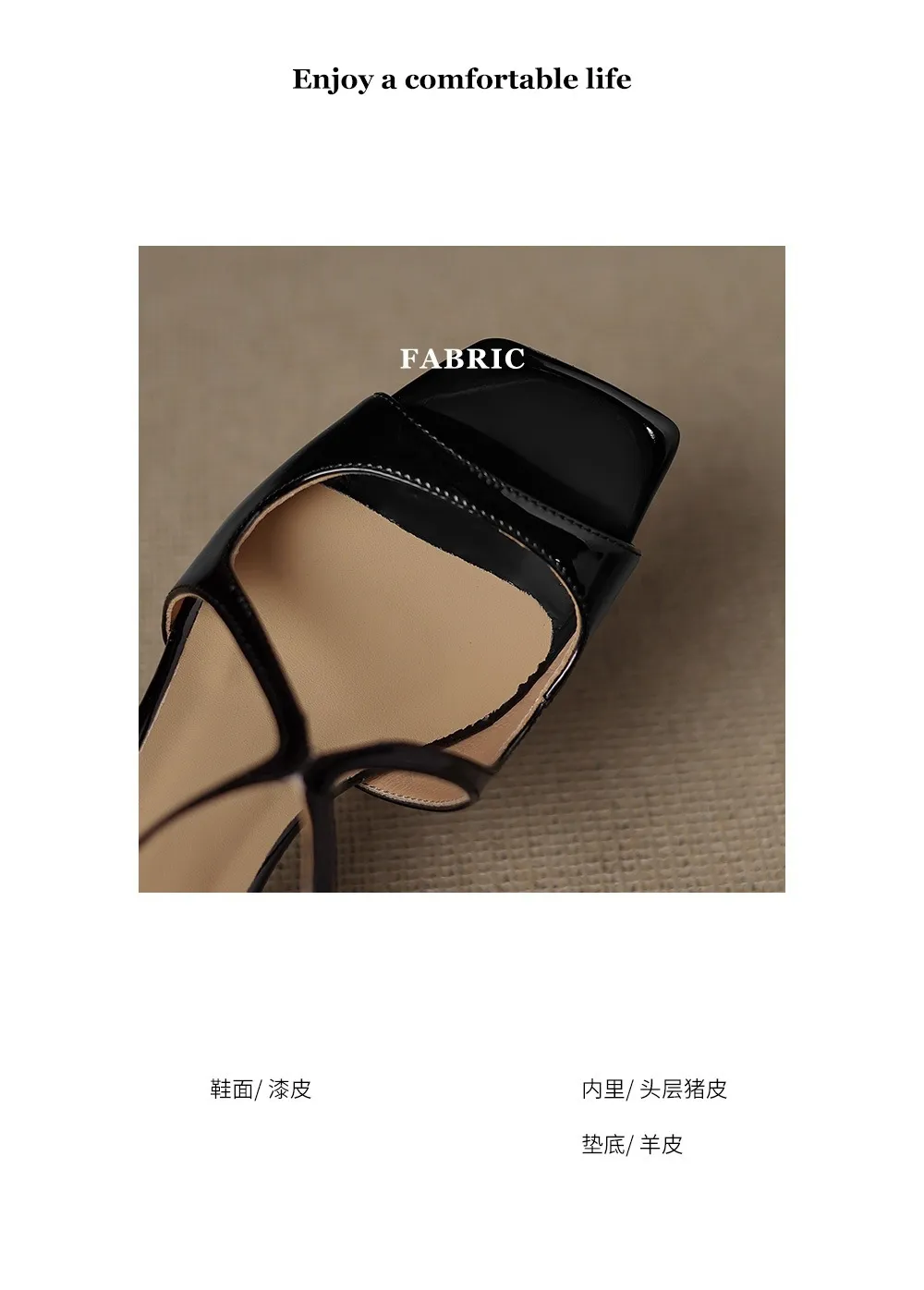 Sexy 7cm stiletto sandals with a single buckle strap for women, summer patent leather, square toe, open toe, high heels for petite women.
