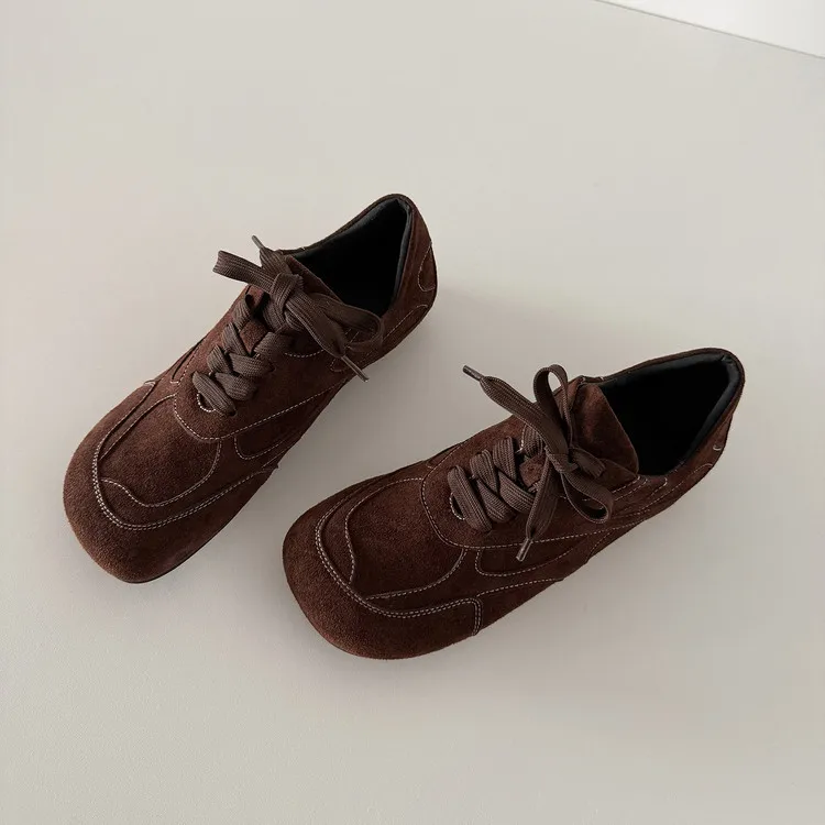 Early spring single shoes, round toe, lace-up, flat, cowhide, comfortable women's shoes, 1-6s
