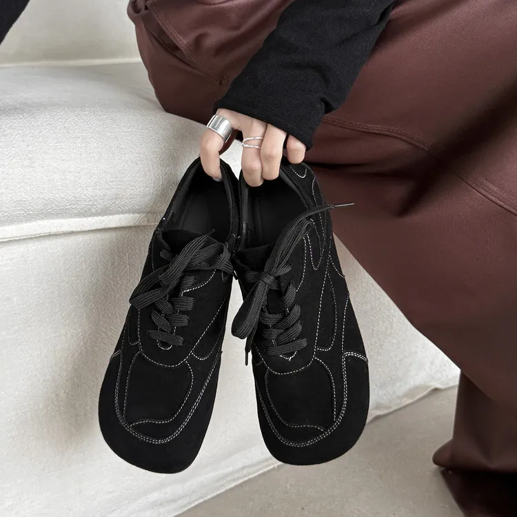 Early spring single shoes, round toe, lace-up, flat, cowhide, comfortable women's shoes, 1-6s