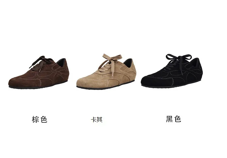 Early spring single shoes, round toe, lace-up, flat, cowhide, comfortable women's shoes, 1-6s