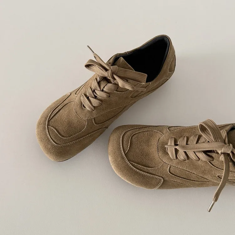 Early spring single shoes, round toe, lace-up, flat, cowhide, comfortable women's shoes, 1-6s
