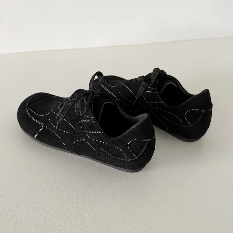 Early spring single shoes, round toe, lace-up, flat, cowhide, comfortable women's shoes, 1-6s