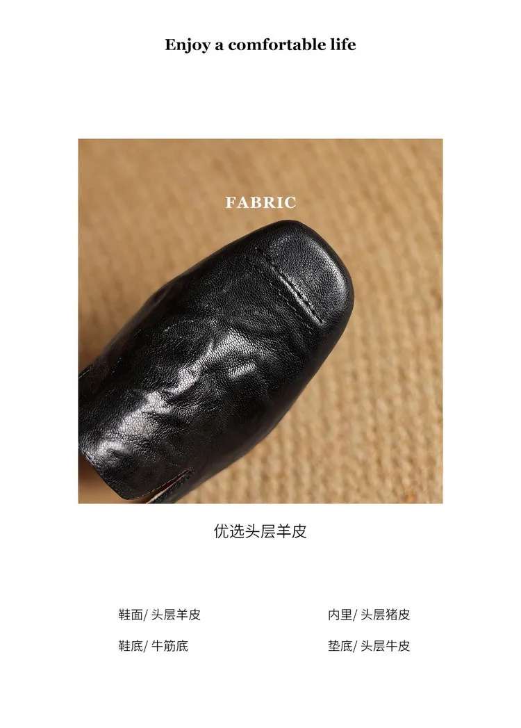 Spring/Autumn Style First Layer Sheepskin Single Shoes, Comfortable 4cm Mid-Heel Block Heel Women's Shoes, Retro Brown/Black, Plus Size