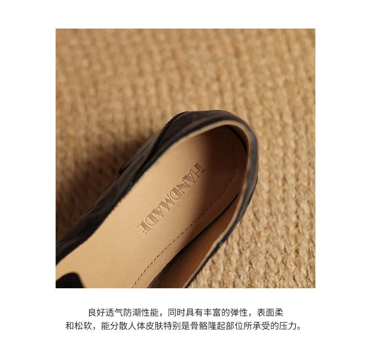 Spring/Autumn Style First Layer Sheepskin Single Shoes, Comfortable 4cm Mid-Heel Block Heel Women's Shoes, Retro Brown/Black, Plus Size