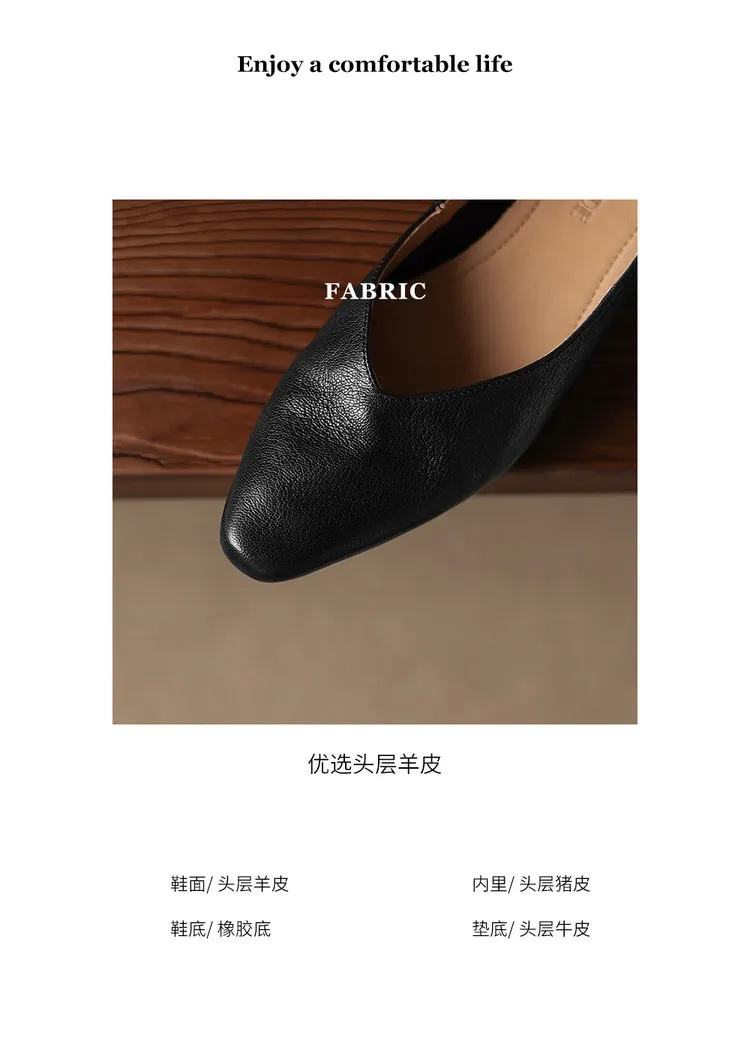 Comfortable flat Korean style low-cut women's shoes for spring and autumn, made of first-layer sheepskin, square toe, soft, single shoes with low heels.