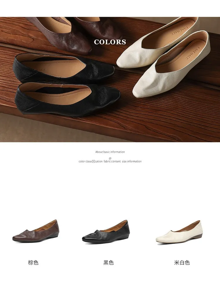 Comfortable flat Korean style low-cut women's shoes for spring and autumn, made of first-layer sheepskin, square toe, soft, single shoes with low heels.