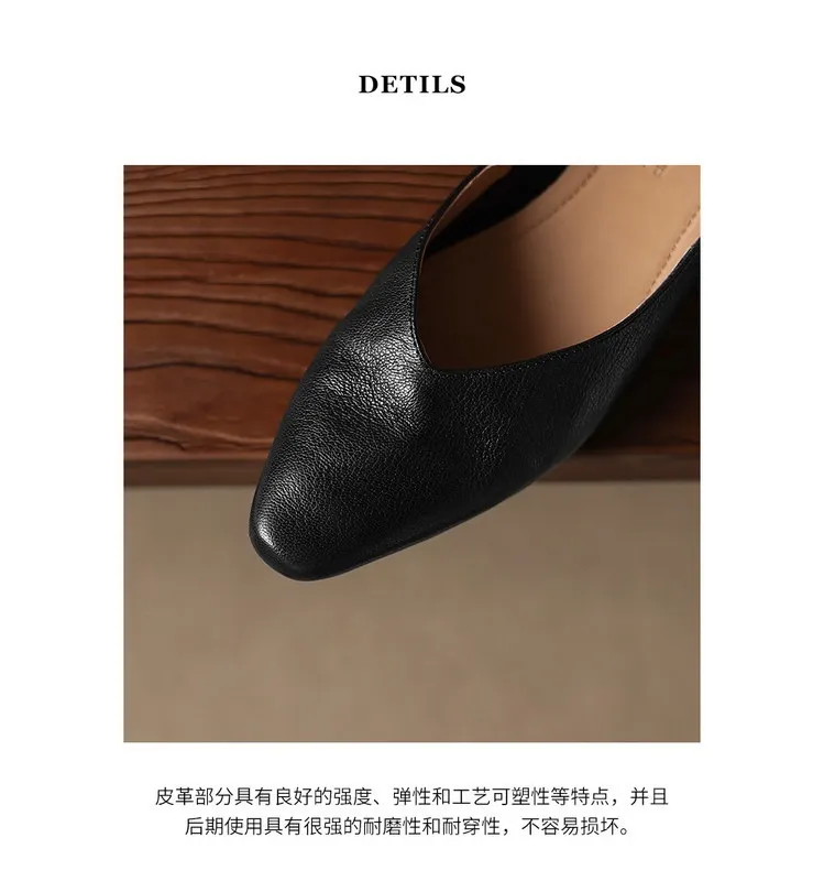 Comfortable flat Korean style low-cut women's shoes for spring and autumn, made of first-layer sheepskin, square toe, soft, single shoes with low heels.