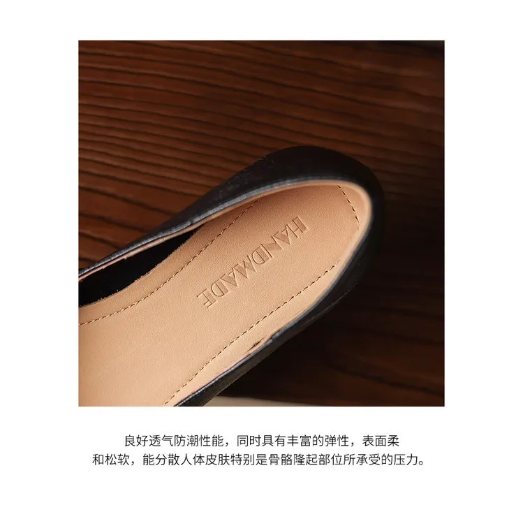 Comfortable flat Korean style low-cut women's shoes for spring and autumn, made of first-layer sheepskin, square toe, soft, single shoes with low heels.