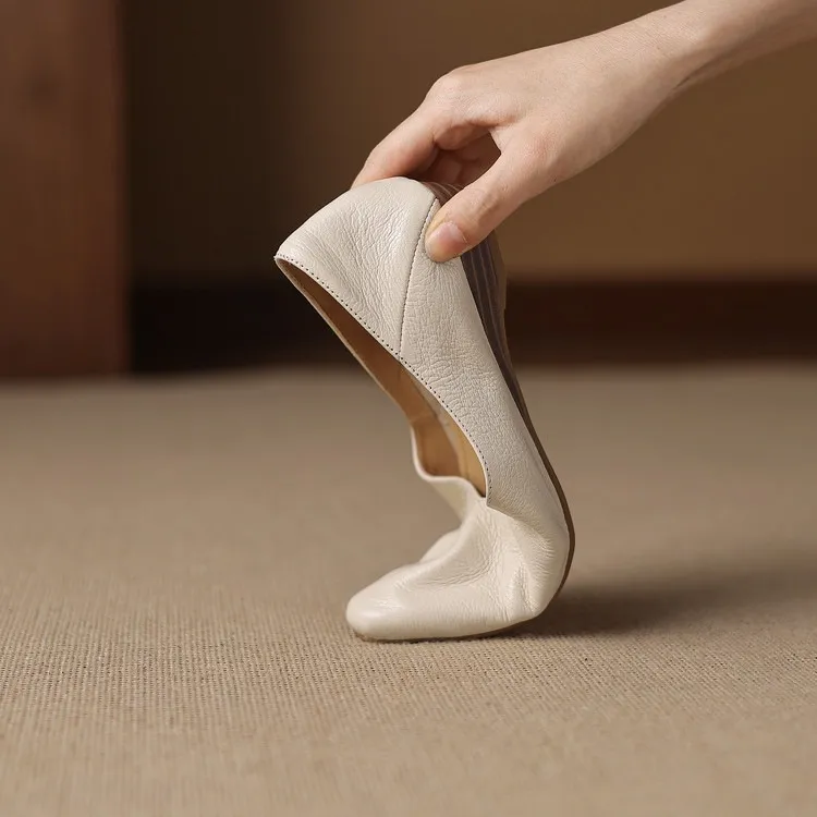 Comfortable flat Korean style low-cut women's shoes for spring and autumn, made of first-layer sheepskin, square toe, soft, single shoes with low heels.