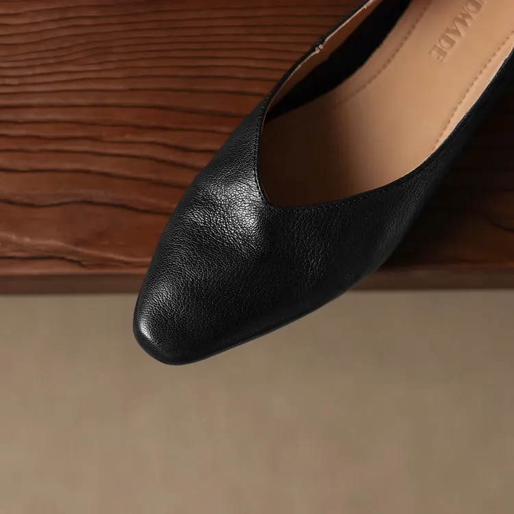 Comfortable flat Korean style low-cut women's shoes for spring and autumn, made of first-layer sheepskin, square toe, soft, single shoes with low heels.