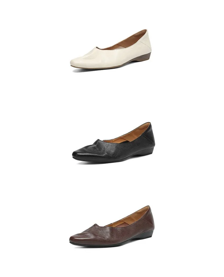 Comfortable flat Korean style low-cut women's shoes for spring and autumn, made of first-layer sheepskin, square toe, soft, single shoes with low heels.