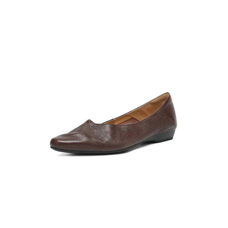 Comfortable flat Korean style low-cut women's shoes for spring and autumn, made of first-layer sheepskin, square toe, soft, single shoes with low heels.