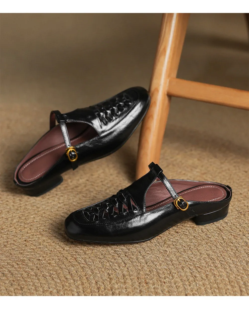 Cowhide woven openwork comfortable Roman style breathable closed toe backless sandals plus size women's shoes